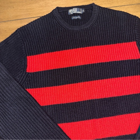 Polo Ralph Lauren Lambswool Ribbed Knit Crewneck Sweater Mens XL Red Navy Blue - Picture 5 of 10